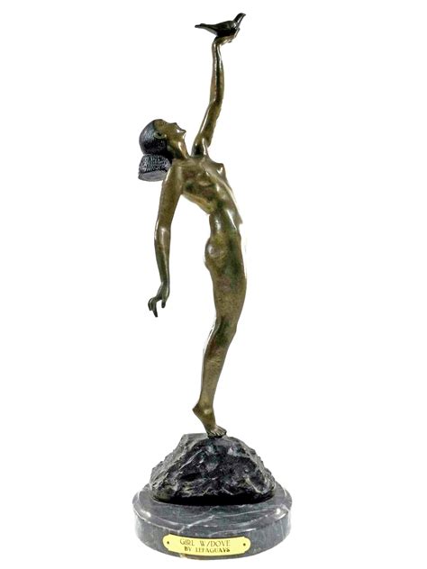 Bid Now Pierre Le Faguays Girl W Dove Nude Bronze October