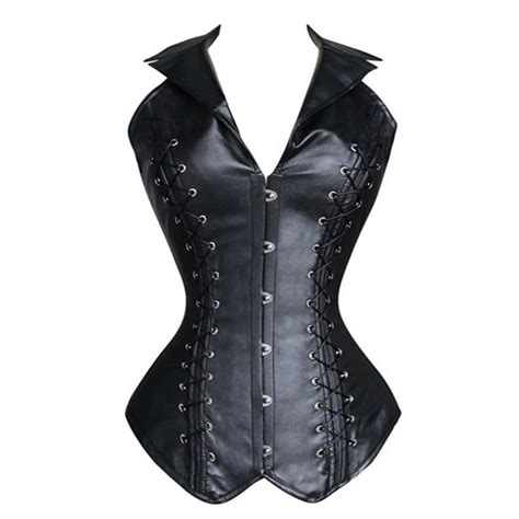 steam punk faux leather corset gothic women slimming waist trainer corsets top black red turn
