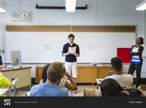 Teenage Boy Giving A Presentation In A School Stock Photo Offset