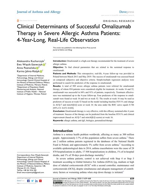 Pdf Clinical Determinants Of Successful Omalizumab Therapy In Severe