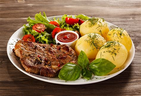 Photo Potato Food Plate Vegetables Meat products The second dishes