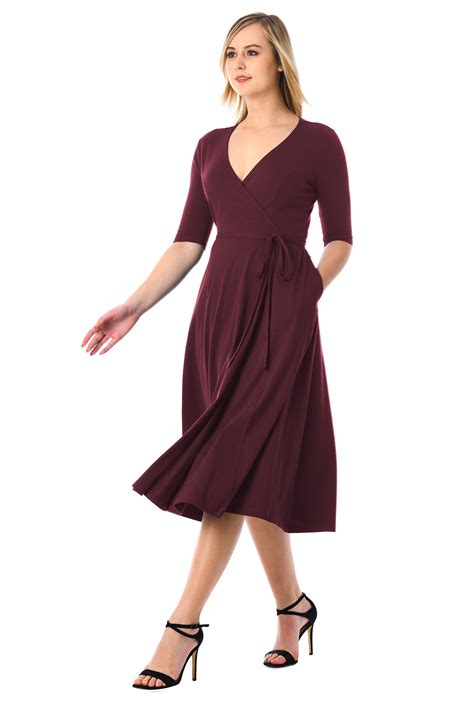 Shop Cotton Knit Midi Wrap Dress Eshakti