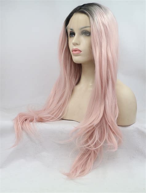 Lace Front Colorful Wigs Long Pink Layered 26 Lace Front Wavy