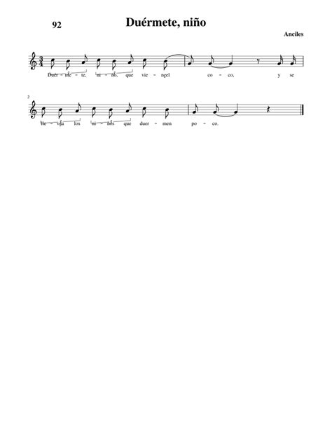 Duérmete Niño Sheet Music For Piano Solo