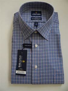 Men 39 S Stafford Blue Grid Check Easy Care Broadcloth Long Sleeve Shirt