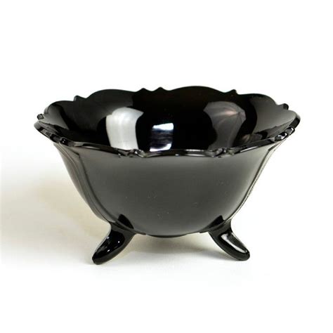 Black Amethyst Glass Black Amethyst Footed Glass Bowl With Scalloped Edge Heavy Solid