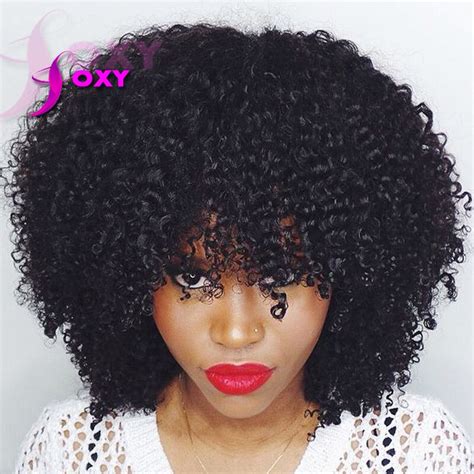 150 Density Short Kinky Curly Wigs With Bangs Brazilian Human Hair Afro