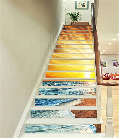 3d Bright Beach Sunset 1201 Stair Risers Aj Wallpaper