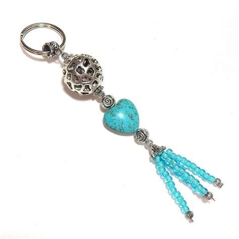 Turquoise Heart Beaded Key Chain Handcrafted Unique T
