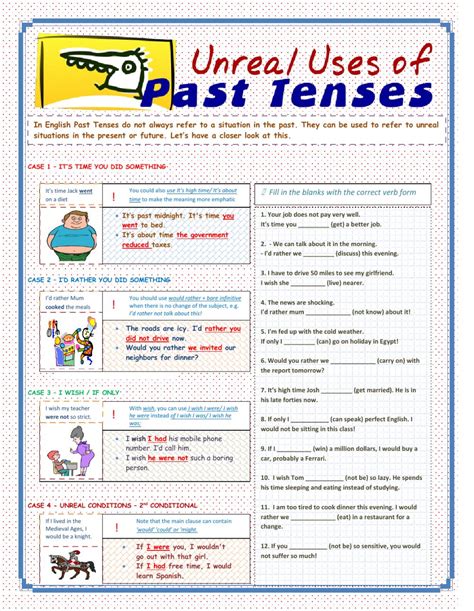 Learn about the four types of past tense verbs and how to use them. Unreal Uses of Past Tenses worksheet
