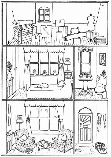 House Interior Colouring Page No26 Line Drawing Download Etsy Uk