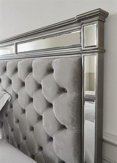 6ft Bed Silver Velvet Mirrored Headboard Hollywood Bedroom Range