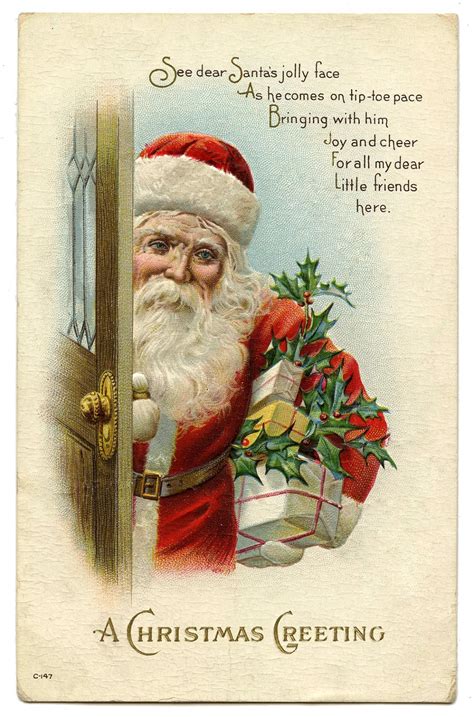 Vintage Christmas Image Santa At Door The Graphics Fairy