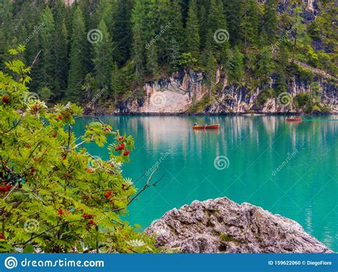 Lake Braies Dolomites Italy Stock Photo Image Of Emerald Alps