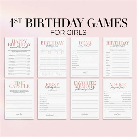 First Birthday Games Printable Girl 1st Birthday Party Games Etsy