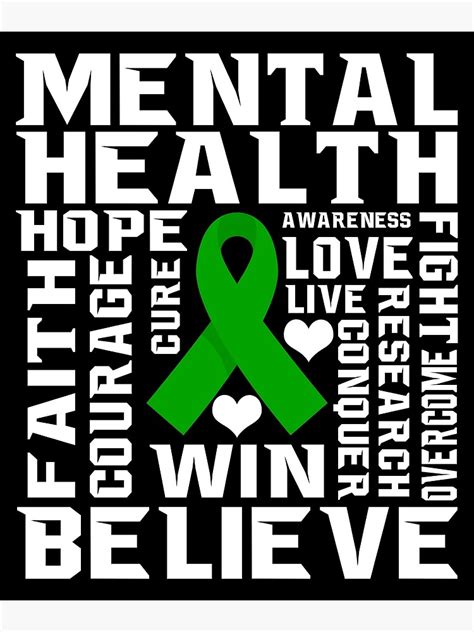 Mental Health Awareness Green Ribbon Inspirational Poster For Sale By