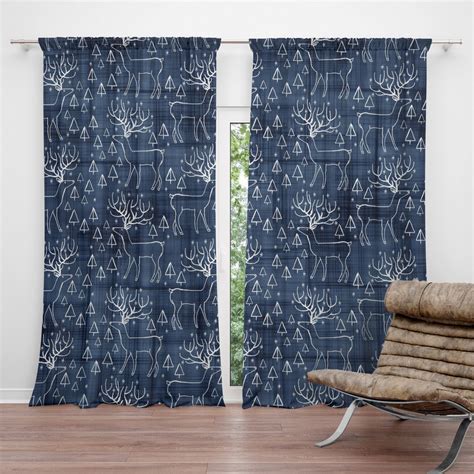 Indigo Deer Blackout Curtains For Bedroom 2 Panels Crush Curtain