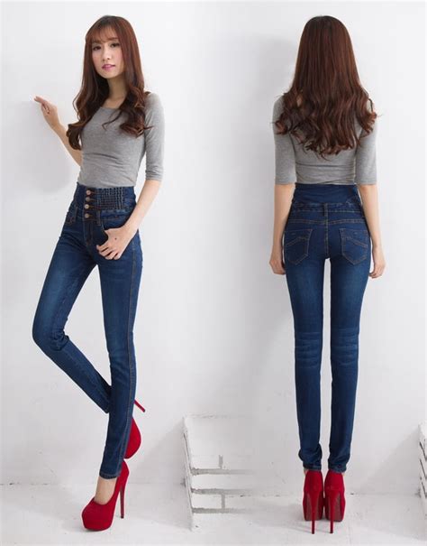 Free Shipping New Arrival Women S Breasted Waist Skinny Jeans Girls