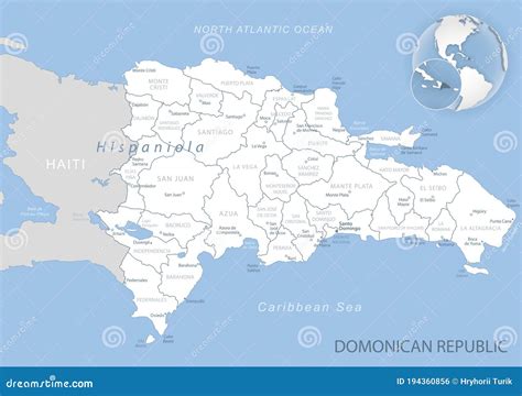 Blue Gray Detailed Map Dominican Republic Administrative Divisions Location Globe Vector Illustration 194360856 