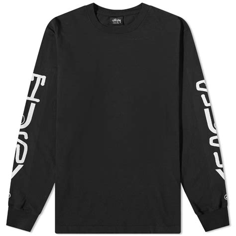 Stussy Long Sleeve Classic Stack Pigment Dyed Tee Black End Global