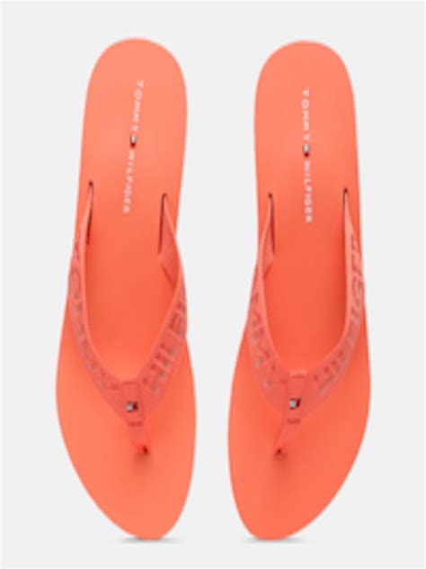 Buy Tommy Hilfiger Women Coral Red Brand Logo Design Thong Flip Flops Flip Flops For Women