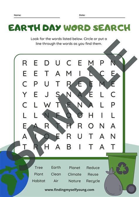 Free Printable Earth Day Word Search Finding Myself Young