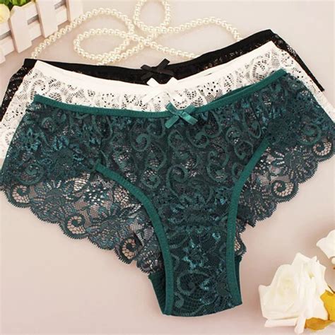 Women Sexy Full Lace Panties High Crotch Transparent Floral Bow Soft
