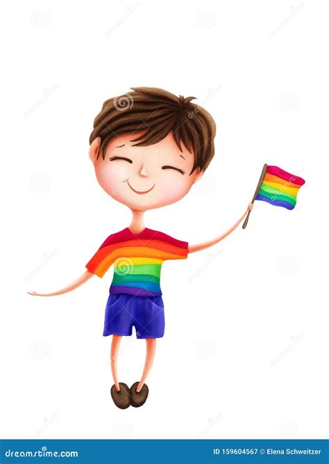 Cute Boy With A Rainbow Flag Stock Illustration Illustration Of Smile
