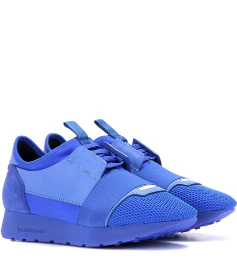Balenciaga Race Runner Leather And Suede Sneakers in Blue | Lyst