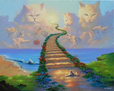 Rainbow Bridge All Cats Go To Heaven Kitten Tabby White Persian 8x10