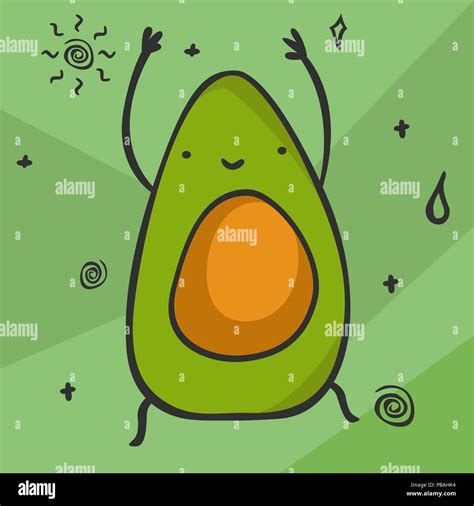 Cute Kawaii Cartoon Avocado Smiling And Dancing Vegetable Character