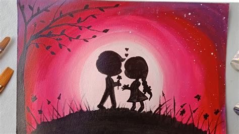 Romantic Couple Night Scenery Acrylic Painting Step By Step Youtube