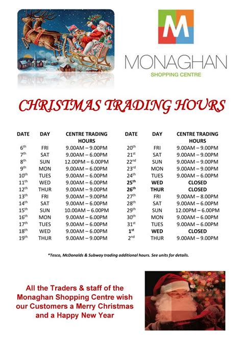 CHRISTMAS TRADING HOURS « Monaghan Shopping Centre