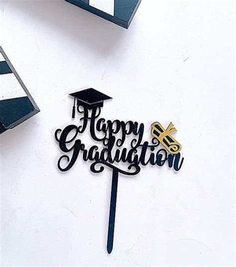 Happy Graduation Hat School Uni Acrylic Cake Topper Decor Gold