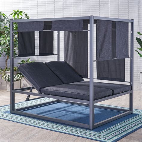 Chad Outdoor Aluminum Daybed With Canopy Dark Grey Grey