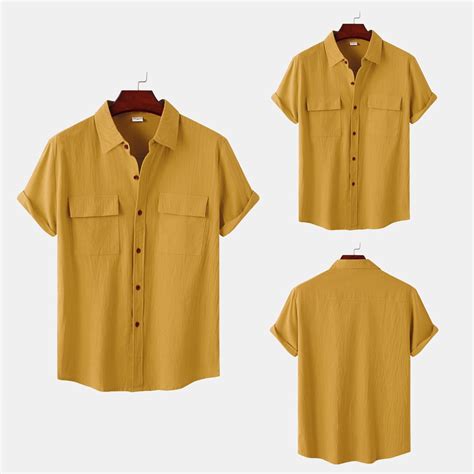 Summer Thin Stand Collar Linen Shirt Men S Short Sleeved Loose Casual Linen Tops Solid Color