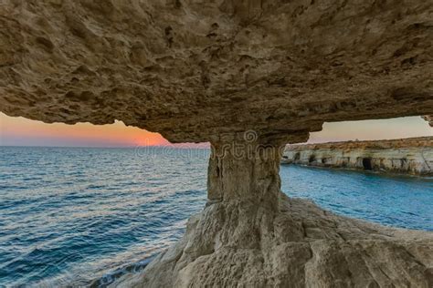 Famous Sea Caves At Sunset In Ayia Napa Cyprus Stock Image Image Of