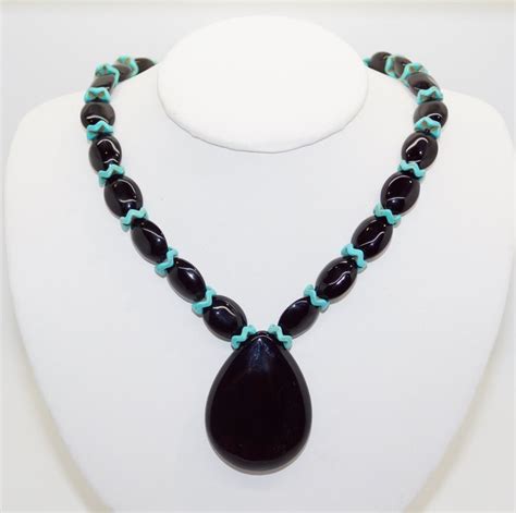 Black Onyx And Turquoise Sterling Silver Pendant Handmade Statement