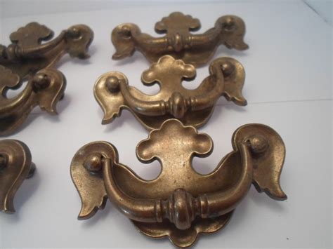 6 Vintage Heavy Brass Chippendale Style Drawer Pull Handles Antique