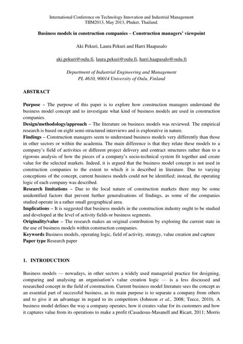 While writing a concept paper, there are some steps that must be followed. (PDF) Business models in construction companies ...