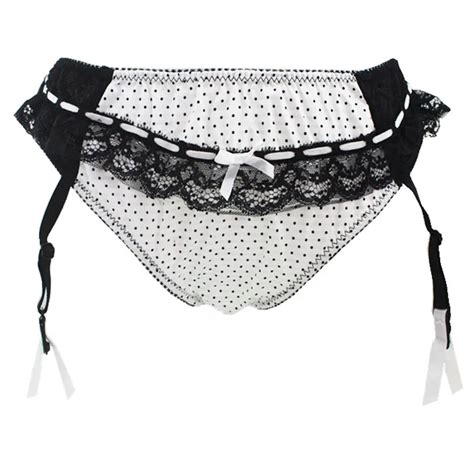 Female Garters Lace White Black Dotted Garters Belts Thong With Belt