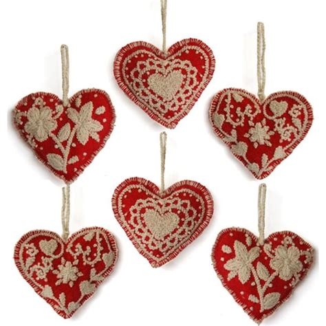 Embroidered Heart Ornament Set Melange Collection Valentines Day