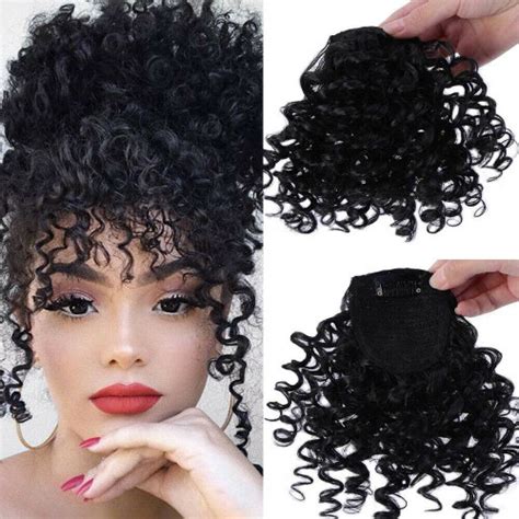 Remeehi 100 Human Hair Bangs Clip In Afro Kinky Curly Fringe Hair