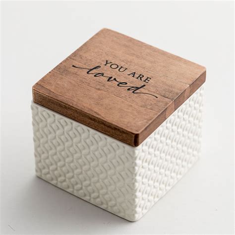 You Are Loved Textured Ceramic Box With Wooden Lid Ceramic Jewelry