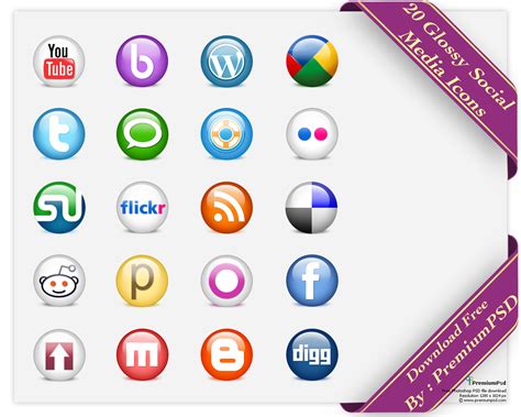 Glossy Social Media Icons Pack Psd Download