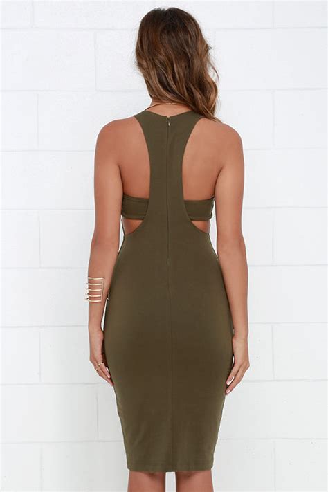 Sexy Olive Green Dress Bodycon Dress Midi Dress 4800