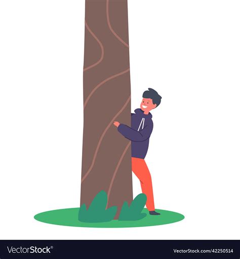 Little Boy Character Hiding Behind Of Tree Child Vector Image