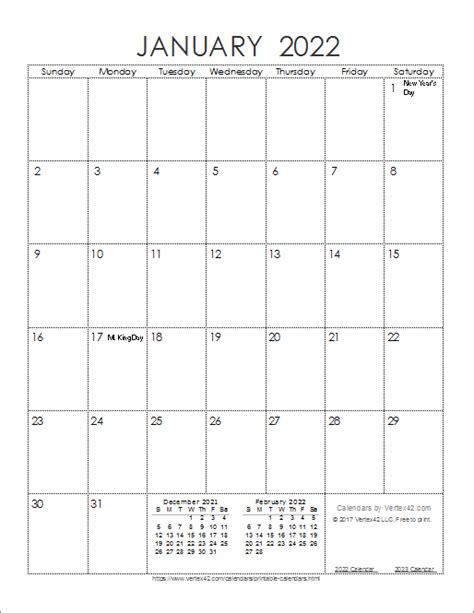 Printable Calendar 2022 Portrait Blank Calendar
