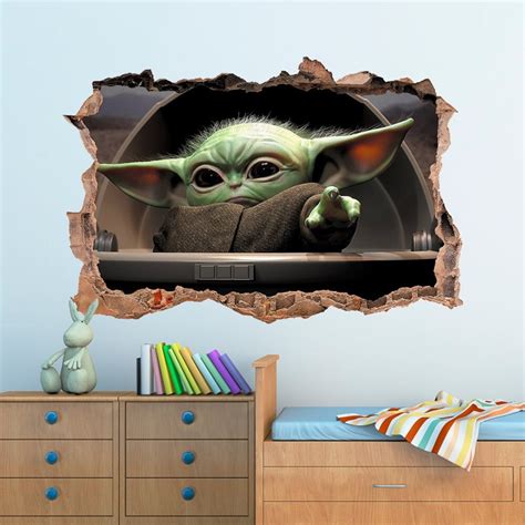 3d Baby Yoda Hole In Wall Sticker Art Decal Decor Kids Bedroom Etsy Uk