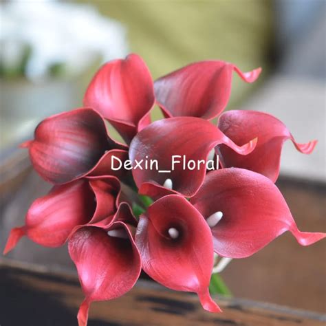 Dark Red Calla Lilies Real Touch Flowers For Silk Wedding Bouquets